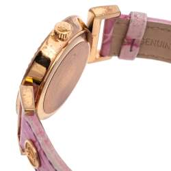 Pre Owned Versace Lilac Gold Plated Stainless Steel Leather Vanity P5Q Women's Wristwatch 35 mm 