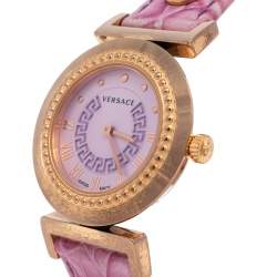 Pre Owned Versace Lilac Gold Plated Stainless Steel Leather Vanity P5Q Women's Wristwatch 35 mm 