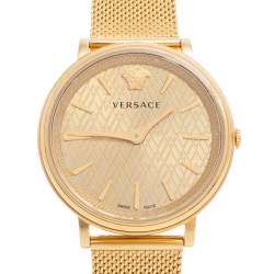 Pre Owned Versace Champagne Gold Plated Stainless Steel V-Circle VRSCVE8100619 Women's Wristwatch 38 mm