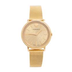 Pre Owned Versace Champagne Gold Plated Stainless Steel V-Circle VRSCVE8100619 Women's Wristwatch 38 mm