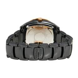 Pre Owned Versace Black Ceramic Rose Gold Stainless Steel Diamonds DV One Glamour 63Q Men's Wristwatch 34 mm