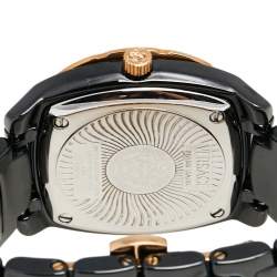 Pre Owned Versace Black Ceramic Rose Gold Stainless Steel Diamonds DV One Glamour 63Q Men's Wristwatch 34 mm