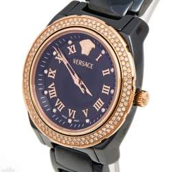 Pre Owned Versace Black Ceramic Rose Gold Stainless Steel Diamonds DV One Glamour 63Q Men's Wristwatch 34 mm