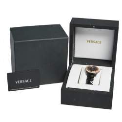 Pre Owned Versace Black Ceramic Rose Gold Stainless Steel Diamonds DV One Glamour 63Q Men's Wristwatch 34 mm