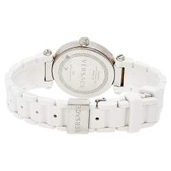 Pre Owned Versace White Mother Of Pearl White Ceramic Stainless Steel Rubber Reve 92Q Women's Wristwatch 35 mm