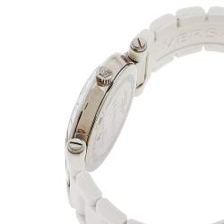 Pre Owned Versace White Mother Of Pearl White Ceramic Stainless Steel Rubber Reve 92Q Women's Wristwatch 35 mm