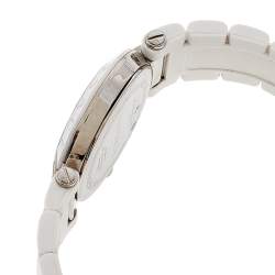 Pre Owned Versace White Mother Of Pearl White Ceramic Stainless Steel Rubber Reve 92Q Women's Wristwatch 35 mm