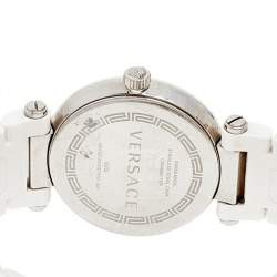 Pre Owned Versace White Mother Of Pearl White Ceramic Stainless Steel Rubber Reve 92Q Women's Wristwatch 35 mm