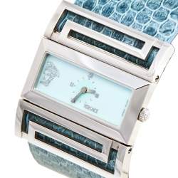Pre Owned Versace Blue Mother Of Pearl Stainless Steel Stainless Steel Snakeskin Leather Beauville VSQ99 Women's Wristwatch 38 mm