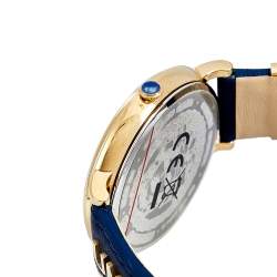 Pre Owned Versace Blue Gold Plated Stainless Steel Leather V-Circle VBP09 0017 Women's Wristwatch 38 mm