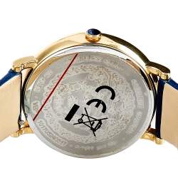 Pre Owned Versace Blue Gold Plated Stainless Steel Leather V-Circle VBP09 0017 Women's Wristwatch 38 mm
