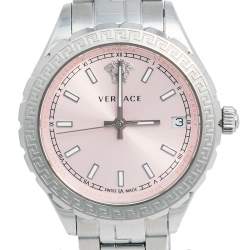 Pre Owned Versace Pink Stainless Steel Hellenyium V12010015 Women's Wristwatch 35 mm