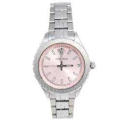 Pre Owned Versace Pink Stainless Steel Hellenyium V12010015 Women's Wristwatch 35 mm