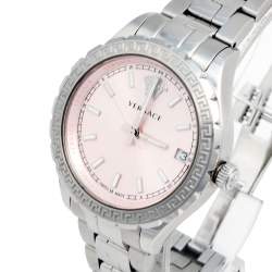Pre Owned Versace Pink Stainless Steel Hellenyium V12010015 Women's Wristwatch 35 mm