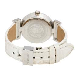 Pre Owned Versace Silver White Stainless Steel Leather Vanity P5Q Women's Wristwatch 35 mm