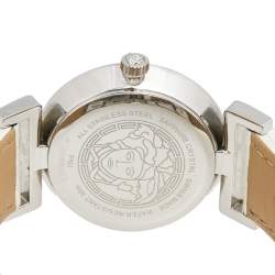 Pre Owned Versace Silver White Stainless Steel Leather Vanity P5Q Women's Wristwatch 35 mm