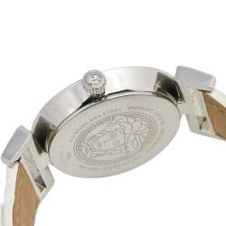 Pre Owned Versace Silver White Stainless Steel Leather Vanity P5Q Women's Wristwatch 35 mm