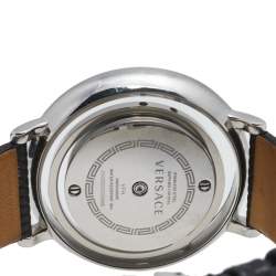 Pre Owned Versace Silver Stainless Steel Leather Venus VFH Women's Wristwatch 39 mm