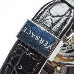Pre Owned Versace Black Stainless Steel Leather Vanity P5Q Women's Wristwatch 35 mm