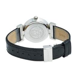 Pre Owned Versace Black Stainless Steel Leather Vanity P5Q Women's Wristwatch 35 mm
