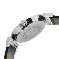 Pre Owned Versace Black Stainless Steel Leather Vanity P5Q Women's Wristwatch 35 mm
