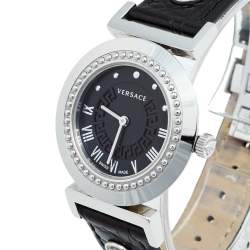Pre Owned Versace Black Stainless Steel Leather Vanity P5Q Women's Wristwatch 35 mm