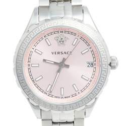 Pre Owned Versace Pink Stainless Steel Hellenyium V12010015 Women's Wristwatch 35 mm