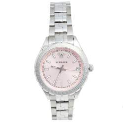 Pre Owned Versace Pink Stainless Steel Hellenyium V12010015 Women's Wristwatch 35 mm