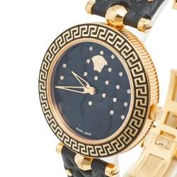Pre Owned Versace Black Rose Plated Stainless Steel Leather Vanitas VK7070013 Women's Wristwatch 40 mm 