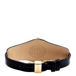 Pre Owned ساعة يد نسائية فيرساتشي V-سغنيتشر VLA020014 جلد ستانلس ستيل مطلي ذهب وردي سوداء 35 مم