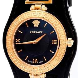 Pre Owned ساعة يد نسائية فيرساتشي V-سغنيتشر VLA020014 جلد ستانلس ستيل مطلي ذهب وردي سوداء 35 مم