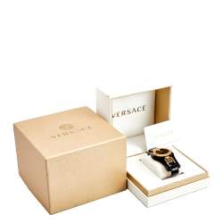 Pre Owned ساعة يد نسائية فيرساتشي V-سغنيتشر VLA020014 جلد ستانلس ستيل مطلي ذهب وردي سوداء 35 مم