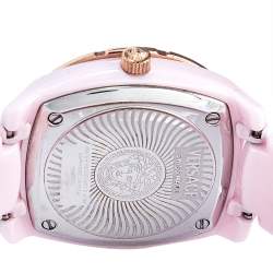 مملوكة مسبقًا Versace Pink Mother of Pearl Pink Ceramic Rose Gold Plated Stainless Steel DV One 63QCP5 Women's Wristwatch 35 mm