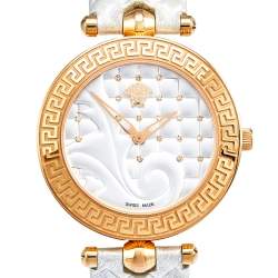 Pre Owned Versace Silver Rose Gold Plated Stainless Steel Vanitas VK7 Women's Wristwatch 40 mm