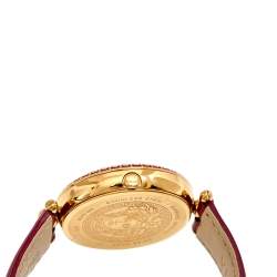 مملوكة مسبقًا Versace Red Yellow Gold Plated Stainless Steel Leather Palazzo VCO120017 Women's Wristwatch 39 mm