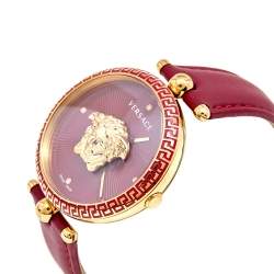 مملوكة مسبقًا Versace Red Yellow Gold Plated Stainless Steel Leather Palazzo VCO120017 Women's Wristwatch 39 mm