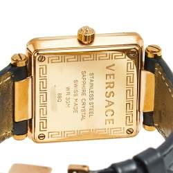 Pre Owned Versace Black Rose Gold Plated Stainless Steel Leather Reve Carre 88Q Women's Wristwatch 30 mm