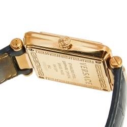 Pre Owned Versace Black Rose Gold Plated Stainless Steel Leather Reve Carre 88Q Women's Wristwatch 30 mm