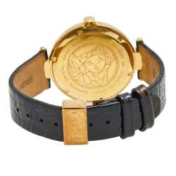 Pre Owned Versace Gold Plated Stainless Steel Leather Mystique Hibiscus I9Q80D2HIS009 Women's Wristwatch 38 mm