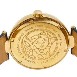 Pre Owned Versace Gold Plated Stainless Steel Leather Mystique Hibiscus I9Q80D2HIS009 Women's Wristwatch 38 mm