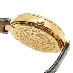 Pre Owned Versace Gold Plated Stainless Steel Leather Mystique Hibiscus I9Q80D2HIS009 Women's Wristwatch 38 mm