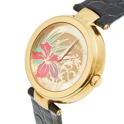 Pre Owned Versace Gold Plated Stainless Steel Leather Mystique Hibiscus I9Q80D2HIS009 Women's Wristwatch 38 mm