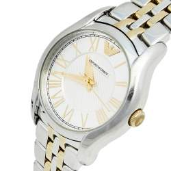 Pre Owned Emporio Armani Silver Two Tone Stainless Steel AR1845 Women's Wristwatch 27 mm