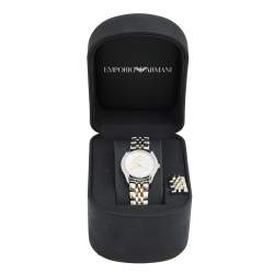 Pre Owned Emporio Armani Silver Two Tone Stainless Steel AR1845 Women's Wristwatch 27 mm