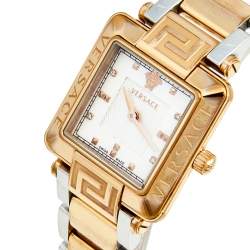مملوكة مسبقًا Versace Mother of Pearl Two Tone Stainless Steel Reve Carre 88Q Women's Wristwatch 30 mm