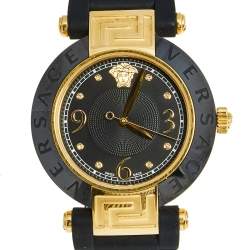 مملوكة مسبقًا Versace Black Rose Gold Plated Stainless Steel Ceramic Rubber Reve 92Q Women's Wristwatch 35 mm