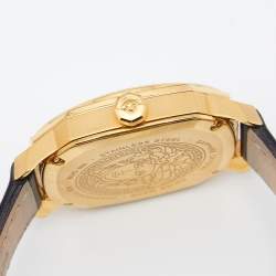 Pre Owned Versace Black Yellow Gold Plated Stainless Steel Leather Dylos VQU Women's Wristwatch 38 mm 