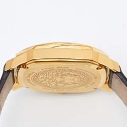 Pre Owned Versace Black Yellow Gold Plated Stainless Steel Leather Dylos VQU Women's Wristwatch 38 mm 