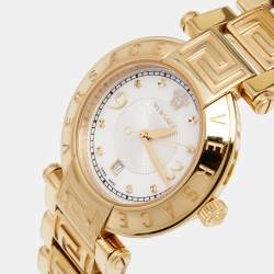 Pre Owned  Versace Mother Of Pearl Gold Plated Stainless Steel Reve 68Q Women's Wristwatch 35 mm