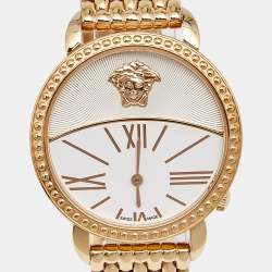 Pre Owned Versace White Gold Plated Stainless Steel Krios 93Q Women's Wristwatch 38 mm